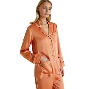 Olivia von Halle Coco Vineyard Silk Satin Pajama Set Camellia Peach Cream